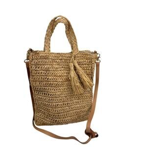 Hat Attack Straw Tote Bag MEL Tassles Lined Small Leather Crossbody Raffia
